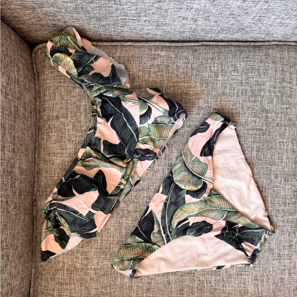 Gianni Bini Pink and Green Tropical Bikini Top